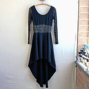 Royal Bones By Tripp NYC Black Gothic Hi-Low Dress Lace Sleeve Corset Belt Sz S